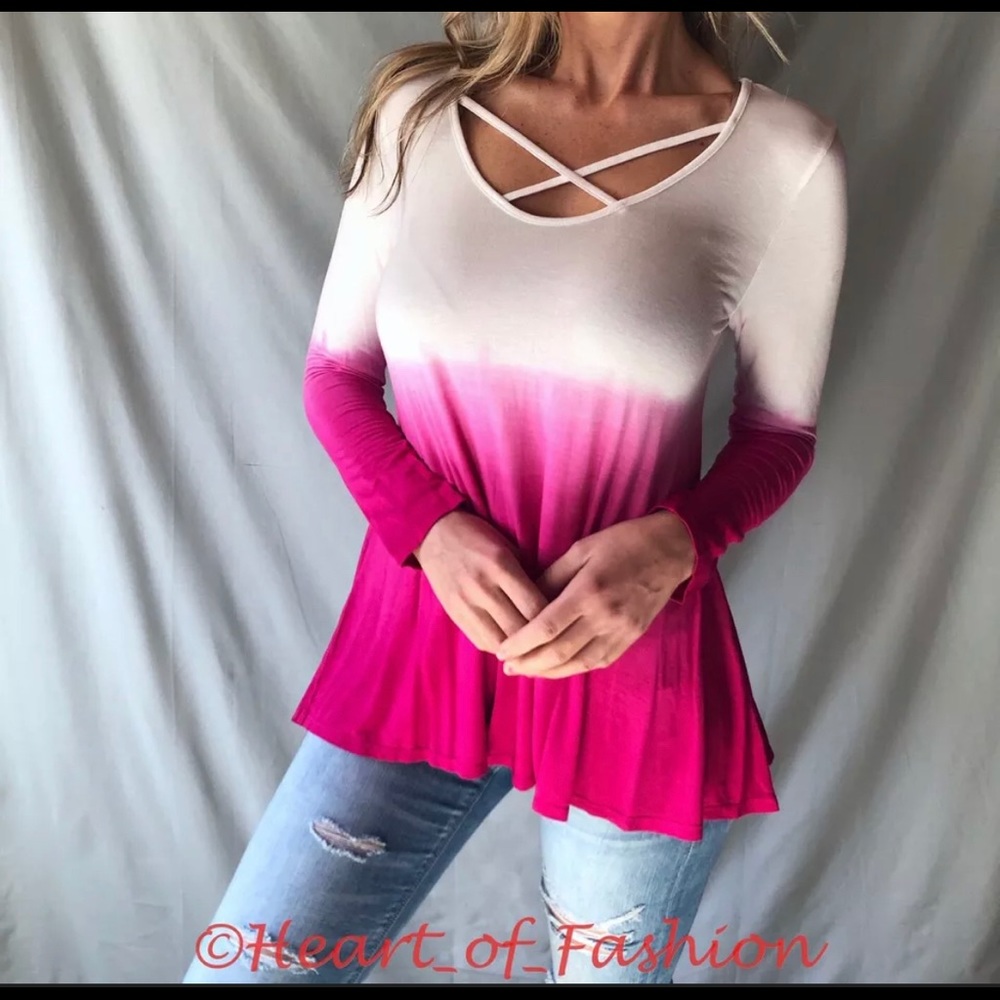 Crisscross Strappy Pink Ombre Tie Dye Loose Top